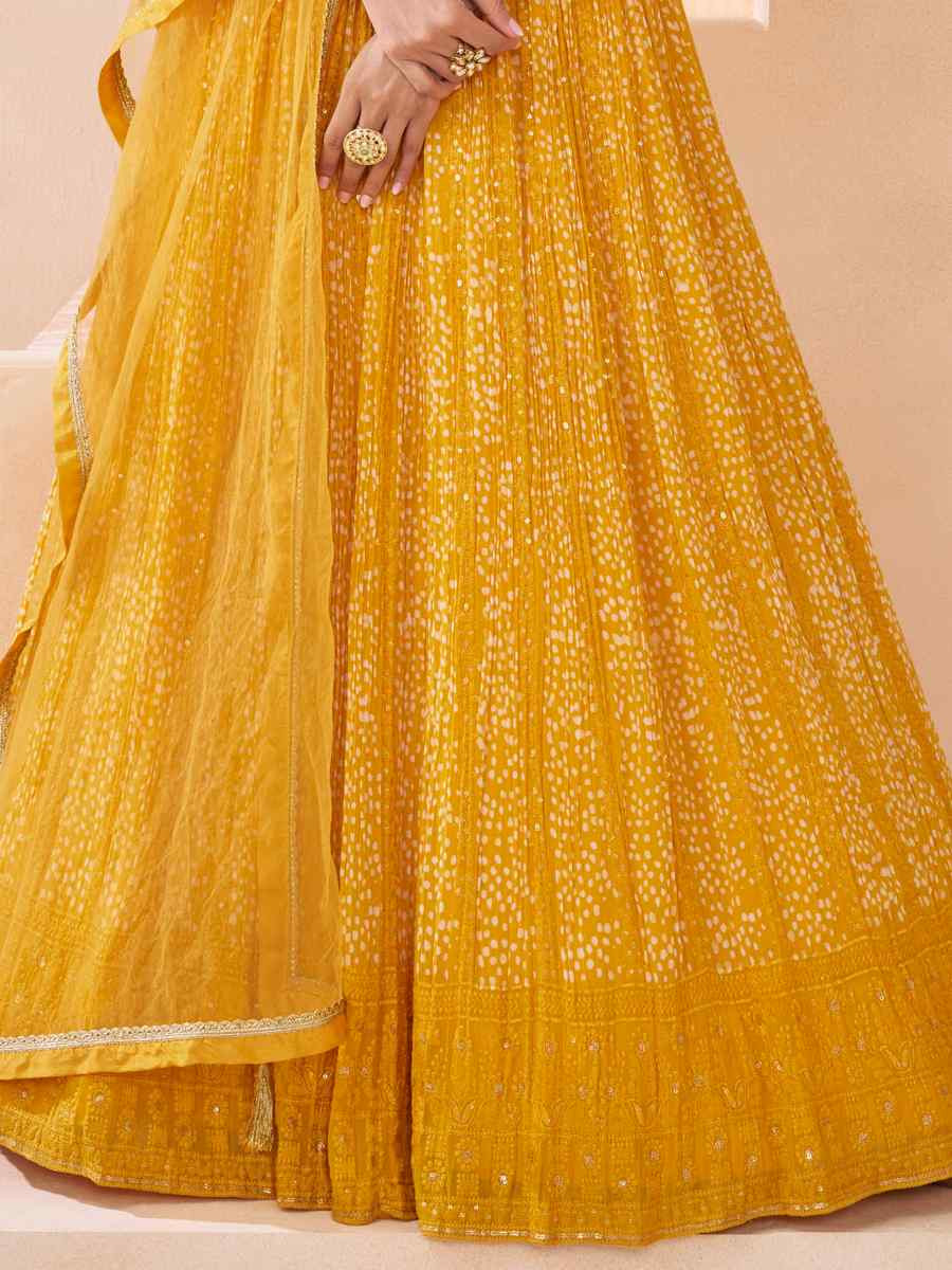 Yellow Real Georgette Embroidered Festival Casual Gown