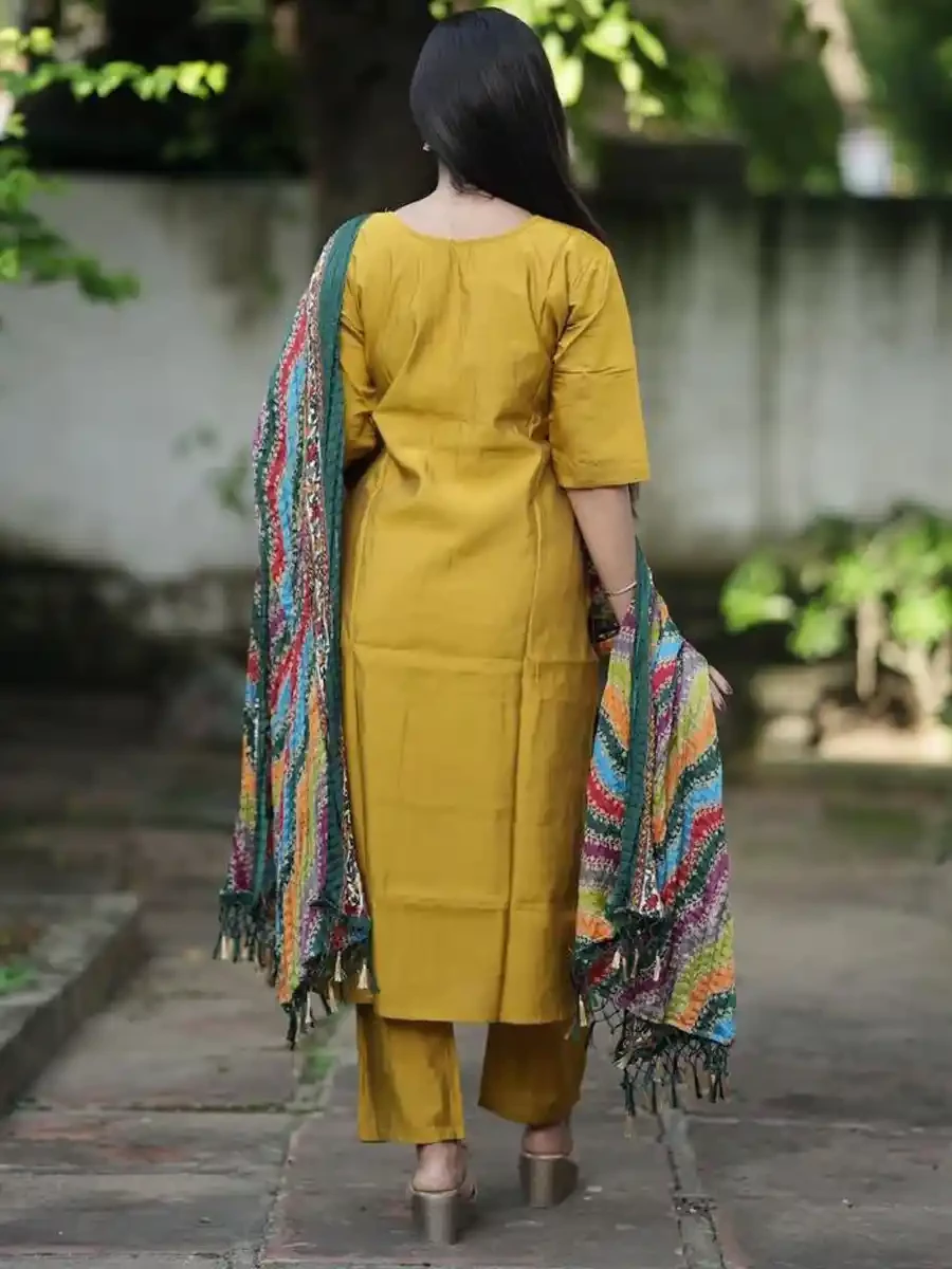 Yellow Roman Silk Embroidered Festival Casual Ready Pant Salwar Kameez