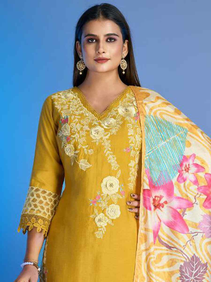 Yellow Roman Silk Printed Festival Party Ready Pant Salwar Kameez