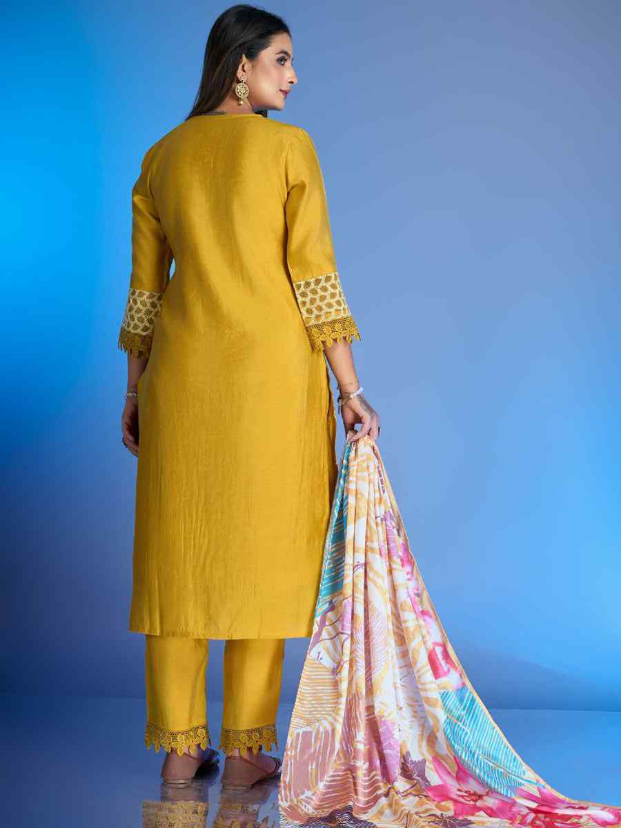 Yellow Roman Silk Printed Festival Party Ready Pant Salwar Kameez