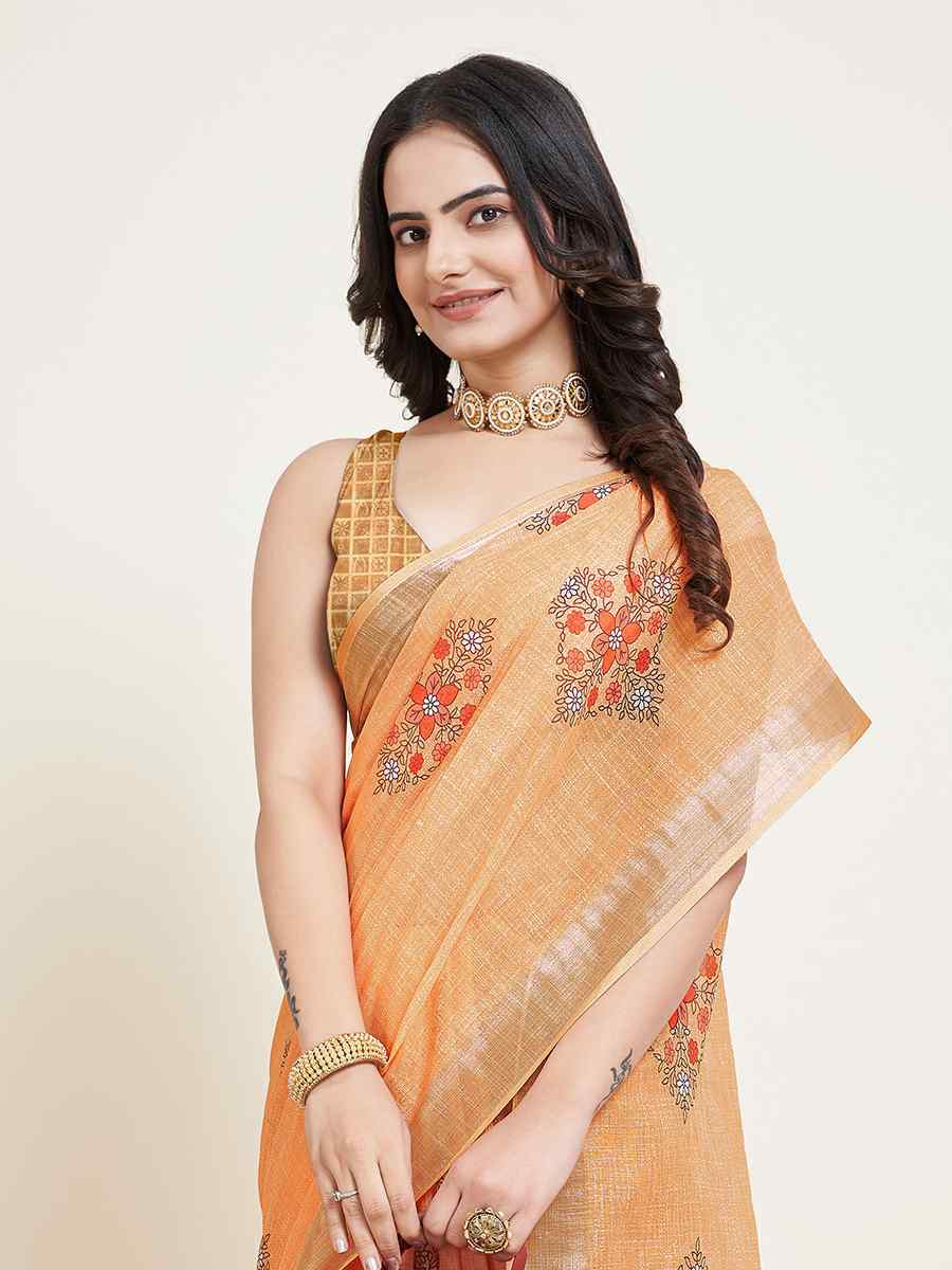 Yellow Semi Cotton Printed Festival Casual Contemporary Saree