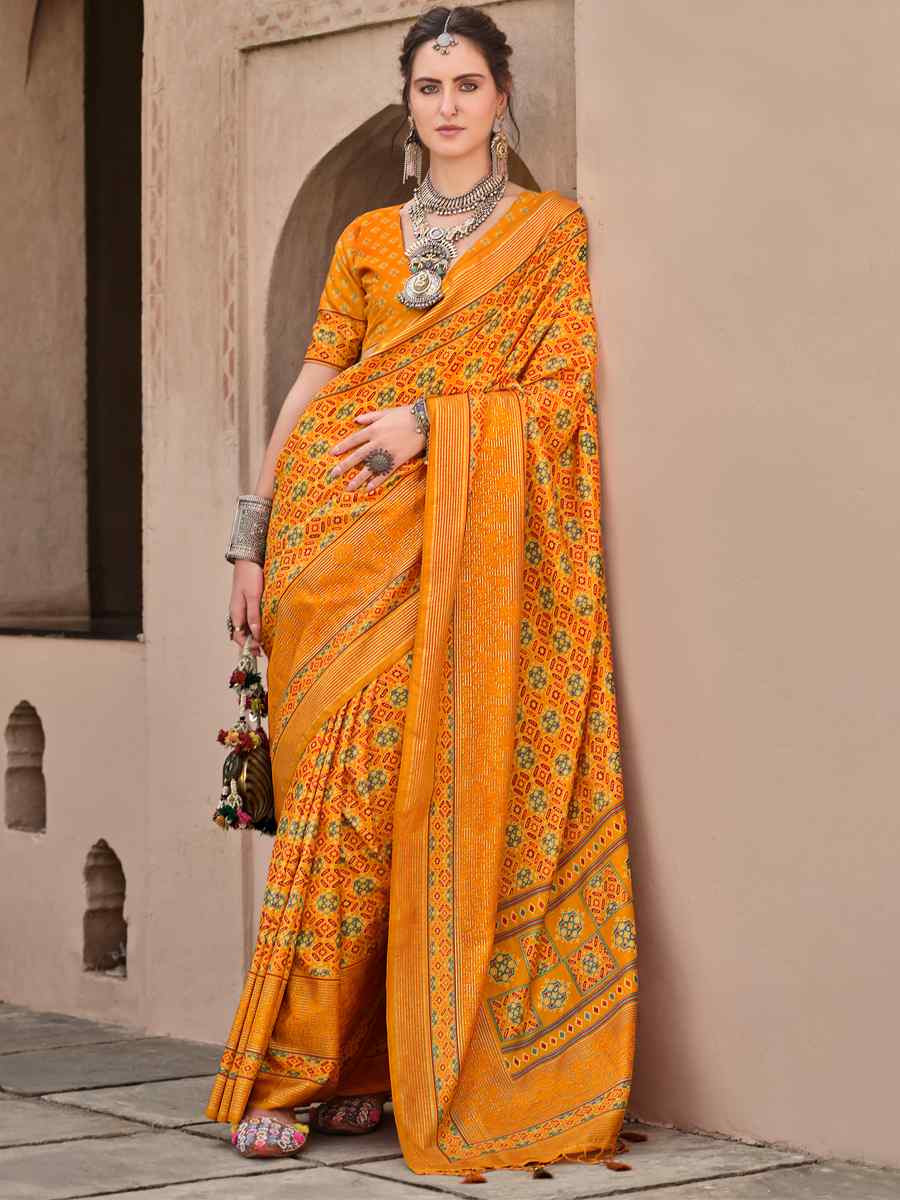 Yellow Sigma Silk Printed Festival Casual Contemporary Saree