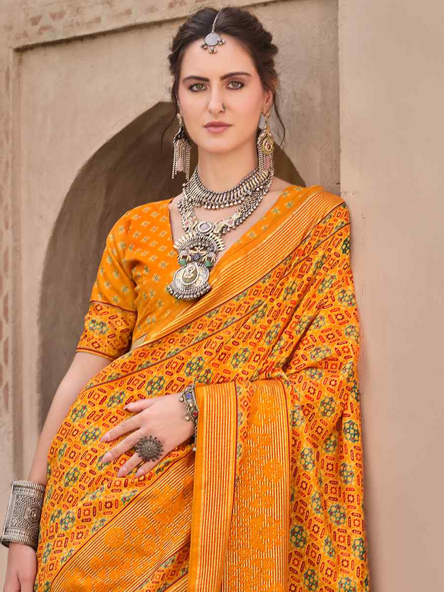 Yellow Sigma Silk Printed Festival Casual Contemporary Saree