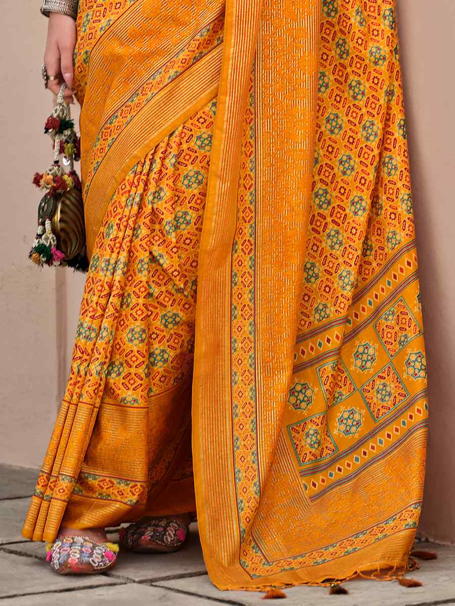 Yellow Sigma Silk Printed Festival Casual Contemporary Saree