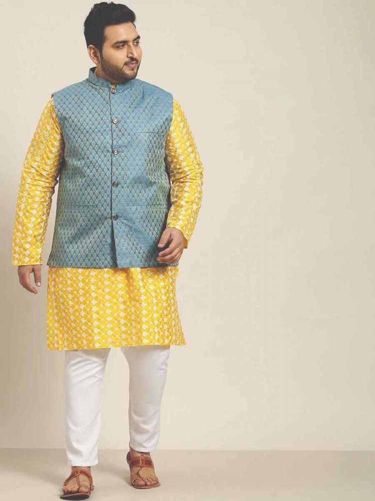 modi jacket on yellow kurta