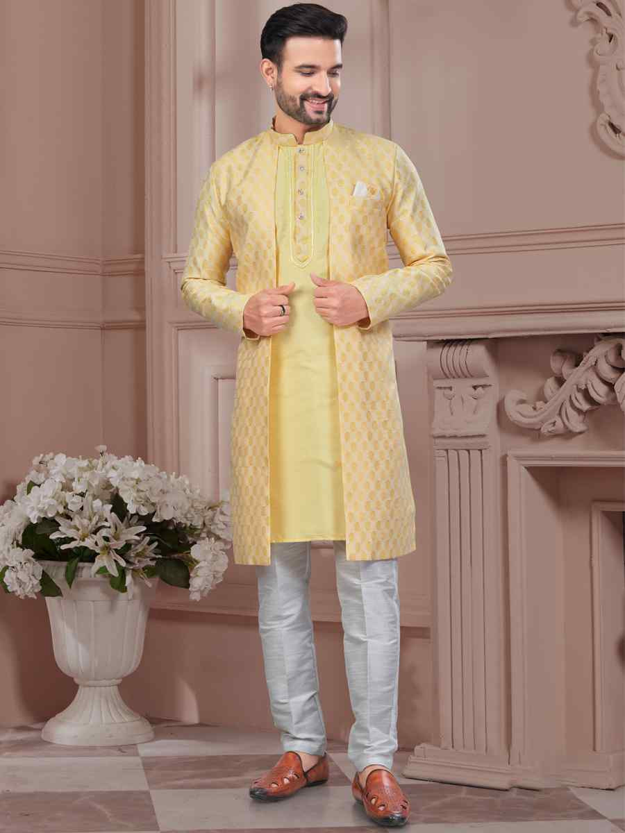 Yellow Silk Dupion Embroidered Festival Wedding Sherwani