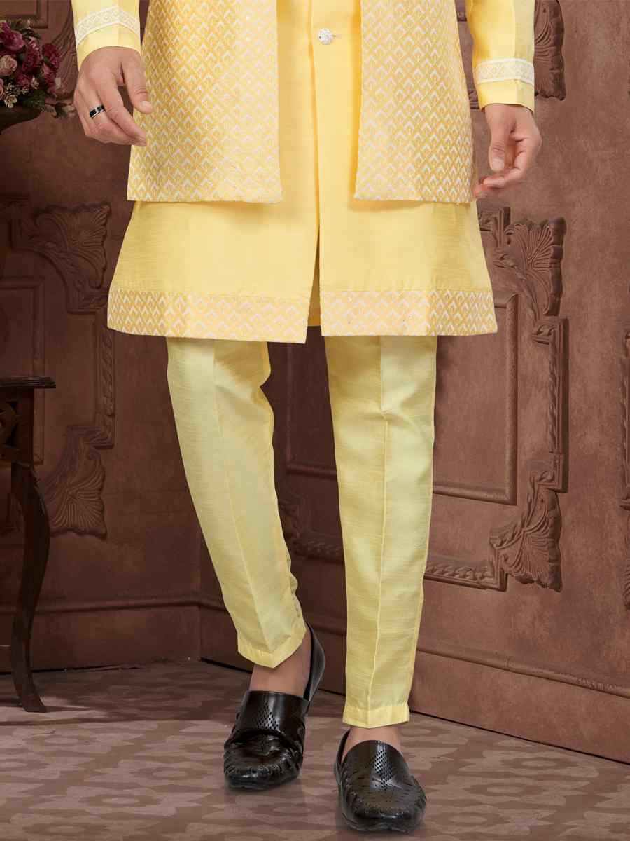 Yellow Silk Dupion Embroidered Festival Wedding Sherwani