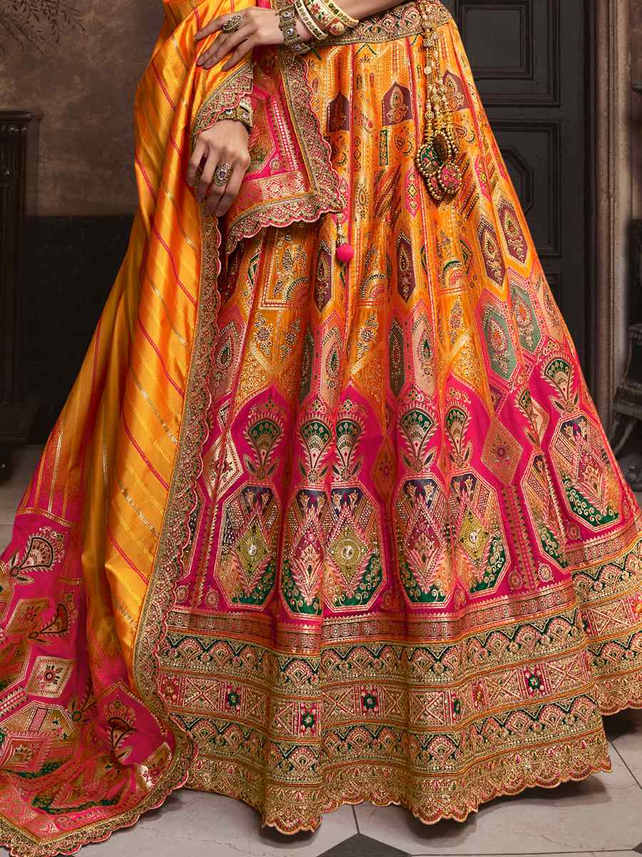 Yellow Silk Embroidered Bridal Wedding Heavy Border Lehenga Choli