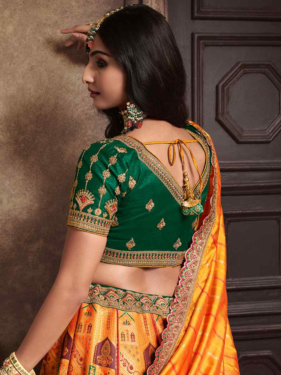 Yellow Silk Embroidered Bridal Wedding Heavy Border Lehenga Choli