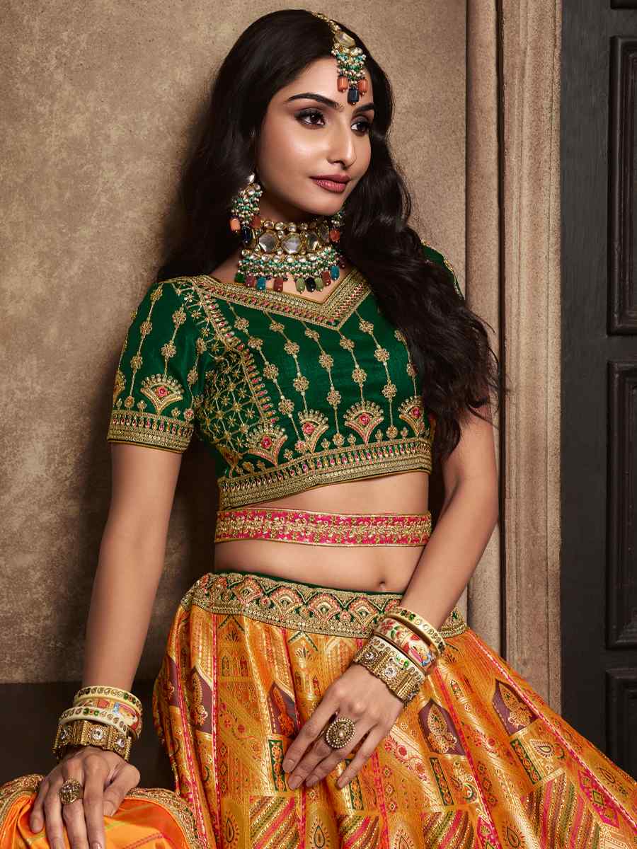 Yellow Silk Embroidered Bridal Wedding Heavy Border Lehenga Choli