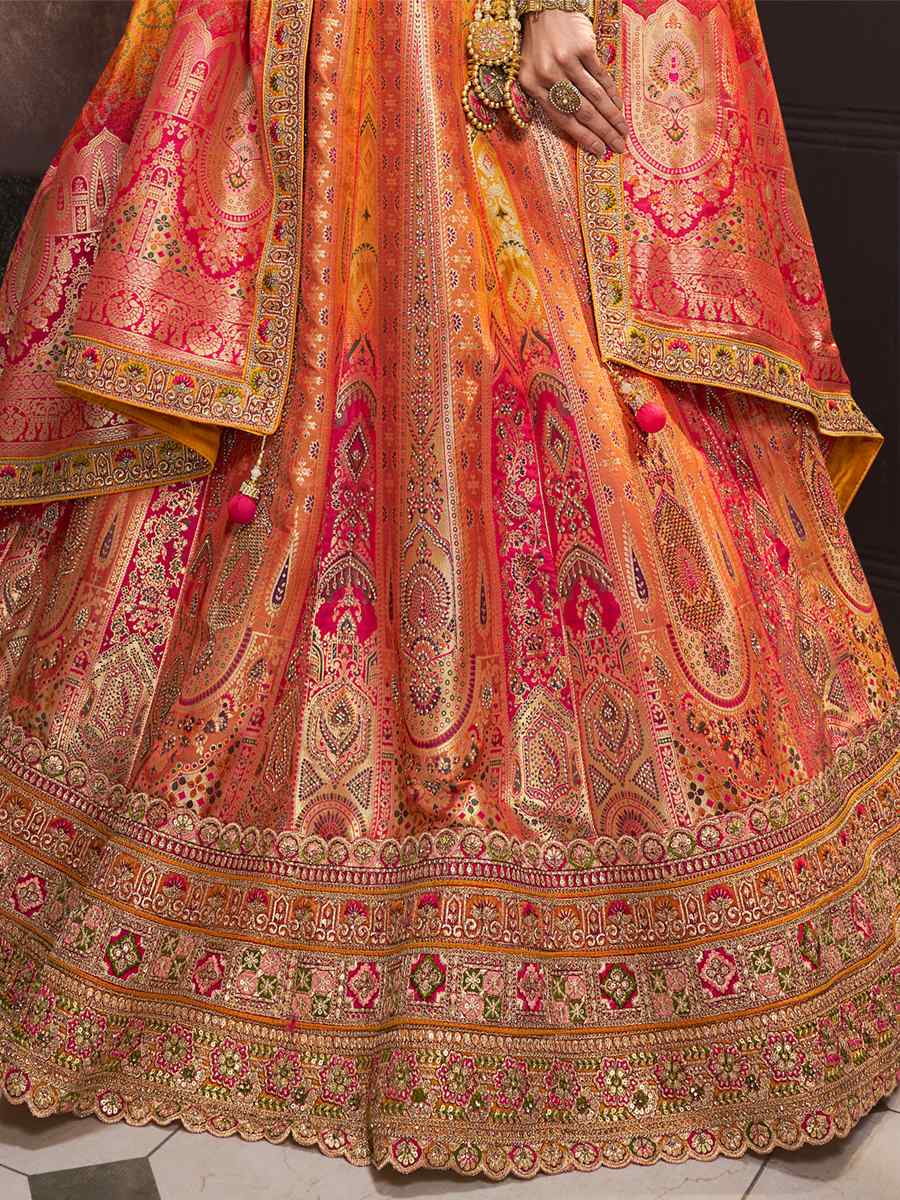 Yellow Silk Embroidered Bridal Wedding Heavy Border Lehenga Choli