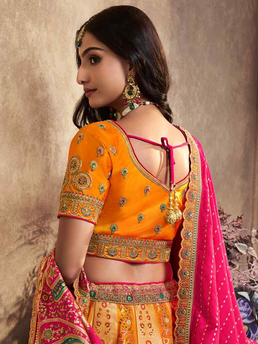 Yellow Silk Embroidered Bridal Wedding Heavy Border Lehenga Choli