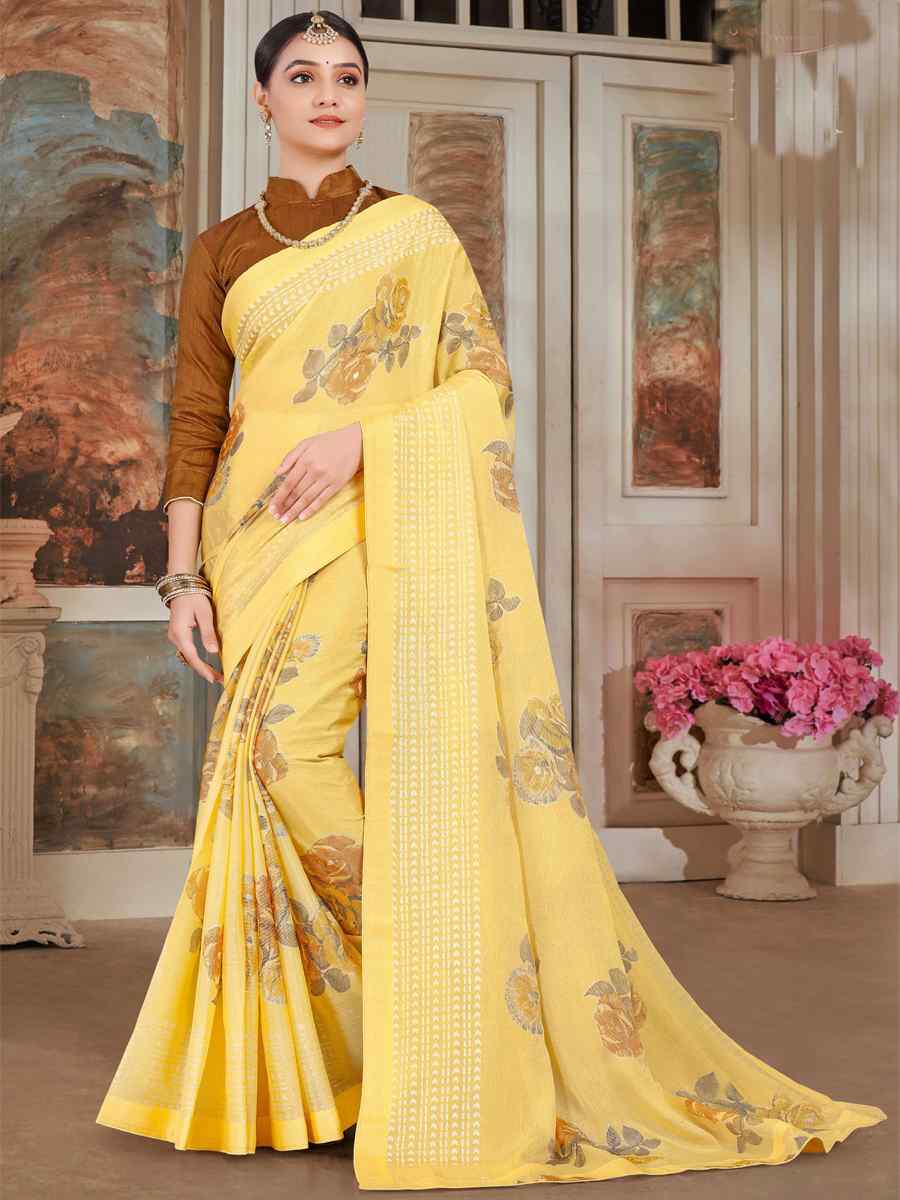 Yellow Silk Embroidered Festival Party Heavy Border Saree