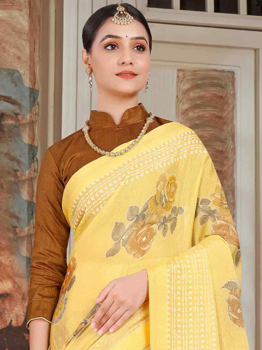 Yellow Silk Embroidered Festival Party Heavy Border Saree