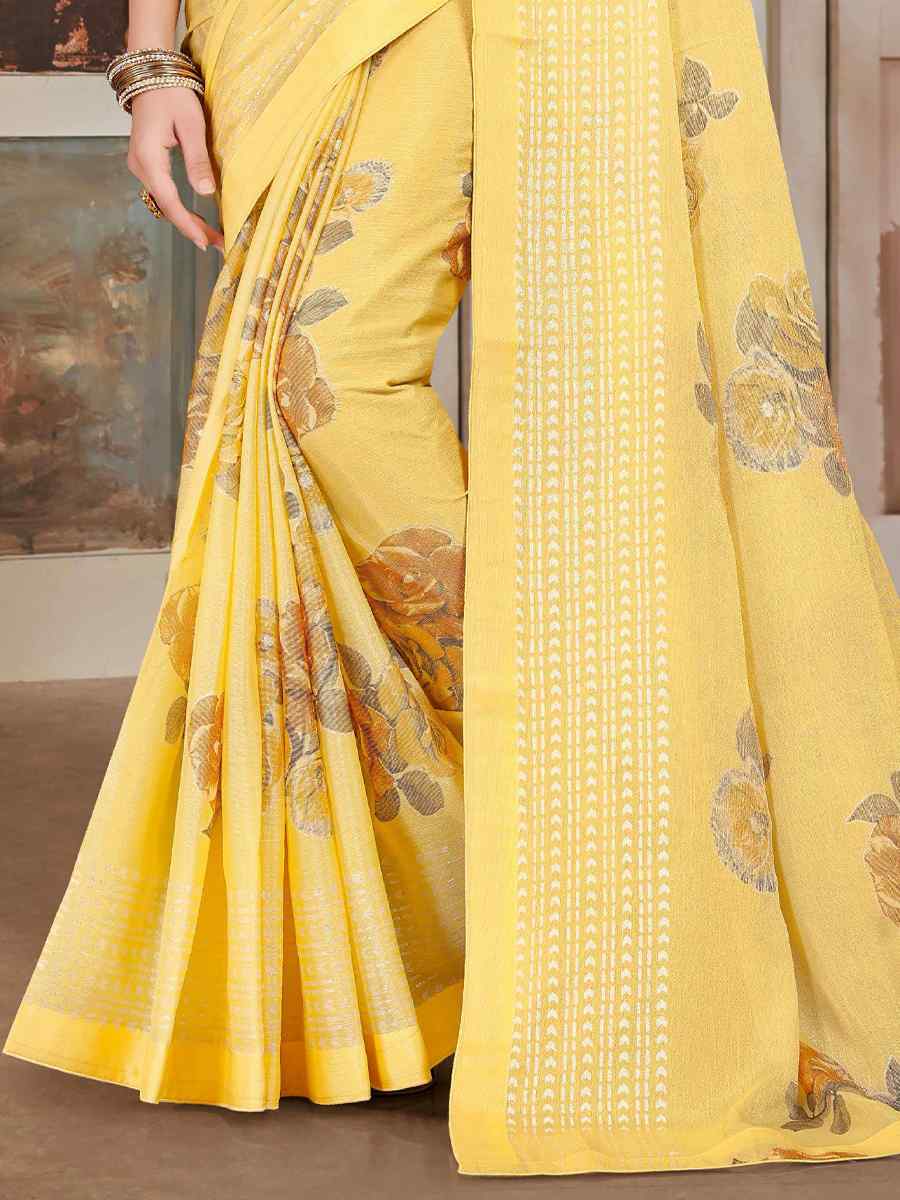 Yellow Silk Embroidered Festival Party Heavy Border Saree