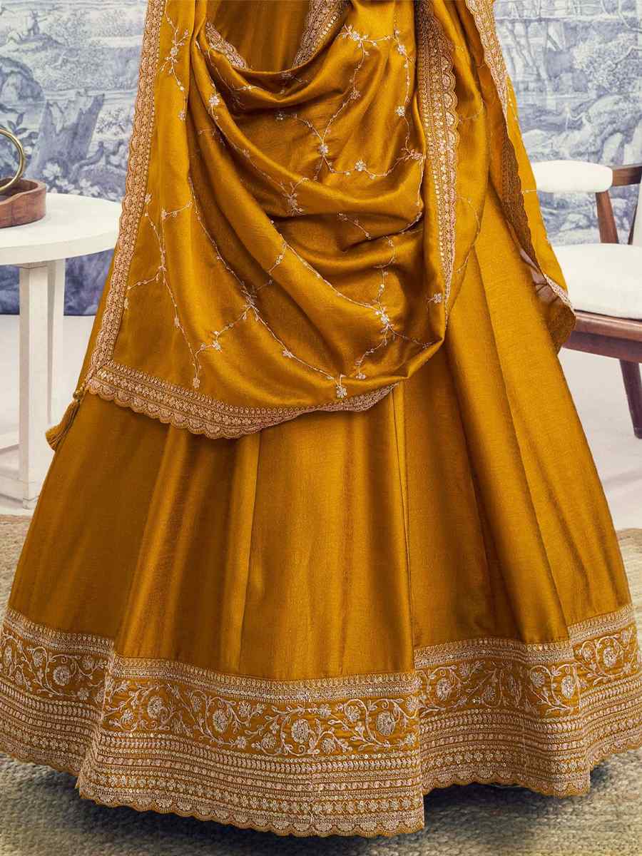 Yellow Silk Georgette Embroidered Festival Mehendi Gown