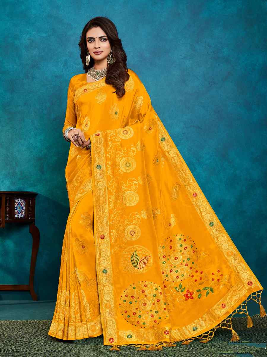 Yellow Silk Handwoven Festival Casual Classic Style Saree