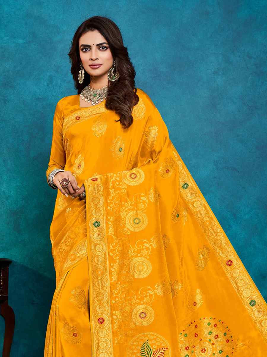 Yellow Silk Handwoven Festival Casual Classic Style Saree