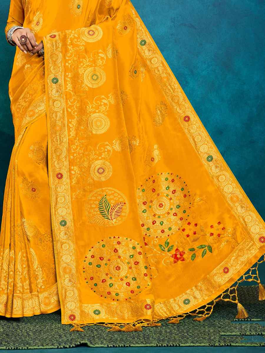 Yellow Silk Handwoven Festival Casual Classic Style Saree