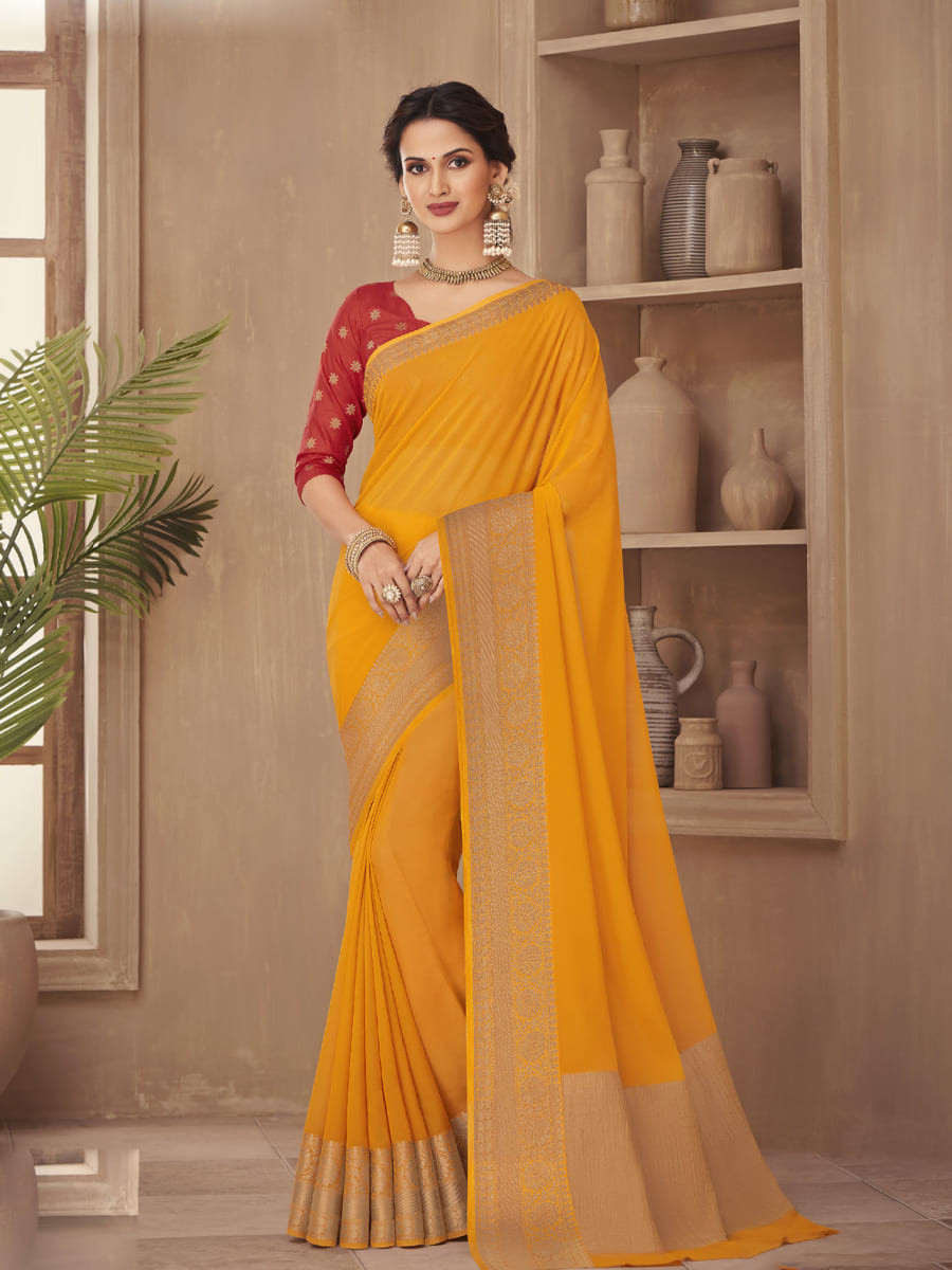 Yellow Silk Handwoven Festival Casual Heavy Border Saree