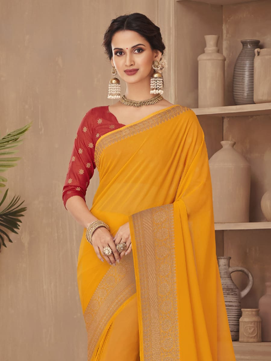 Yellow Silk Handwoven Festival Casual Heavy Border Saree