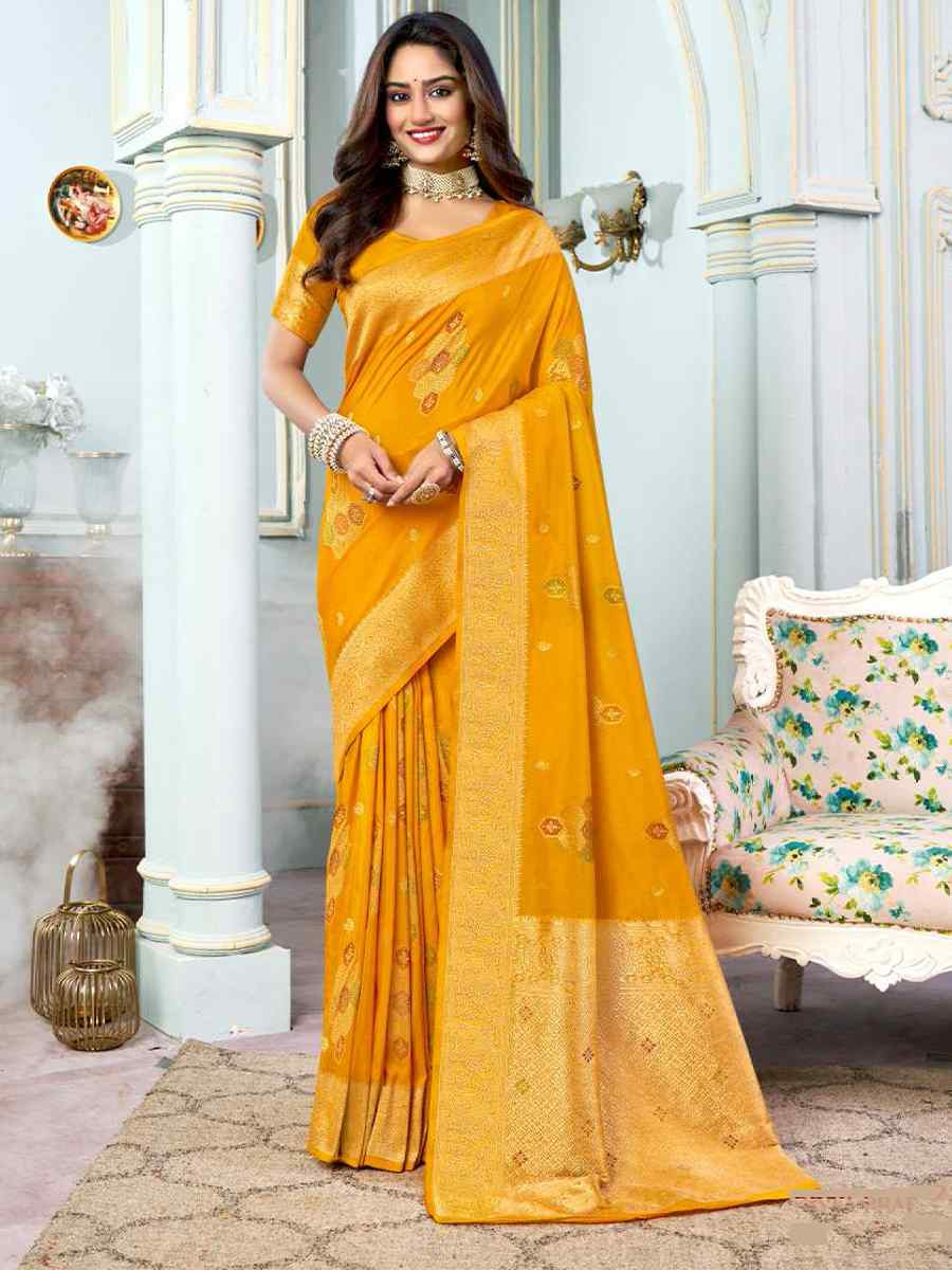 Yellow Silk Handwoven Festival Wedding Heavy Border Saree