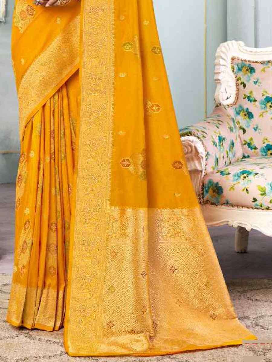 Yellow Silk Handwoven Festival Wedding Heavy Border Saree