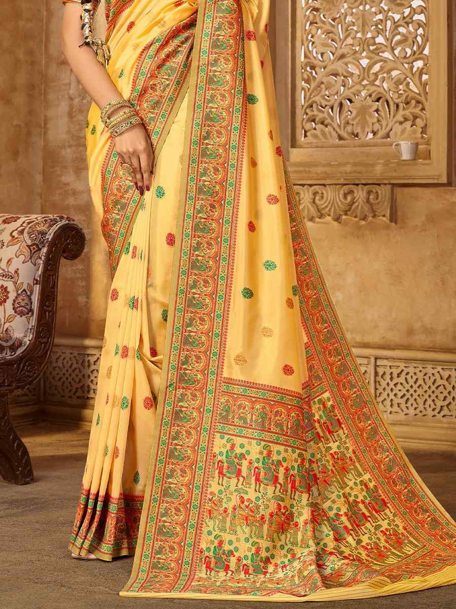 Yellow Silk Handwoven Festival Wedding Heavy Border Saree