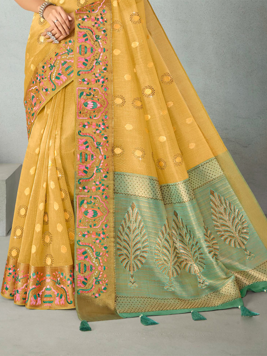 Yellow Silk Handwoven Festival Wedding Heavy Border Saree