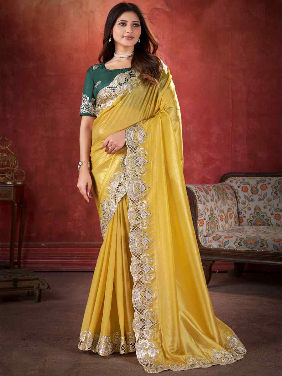 Yellow Silk Handwoven Wedding Festival Heavy Border Saree