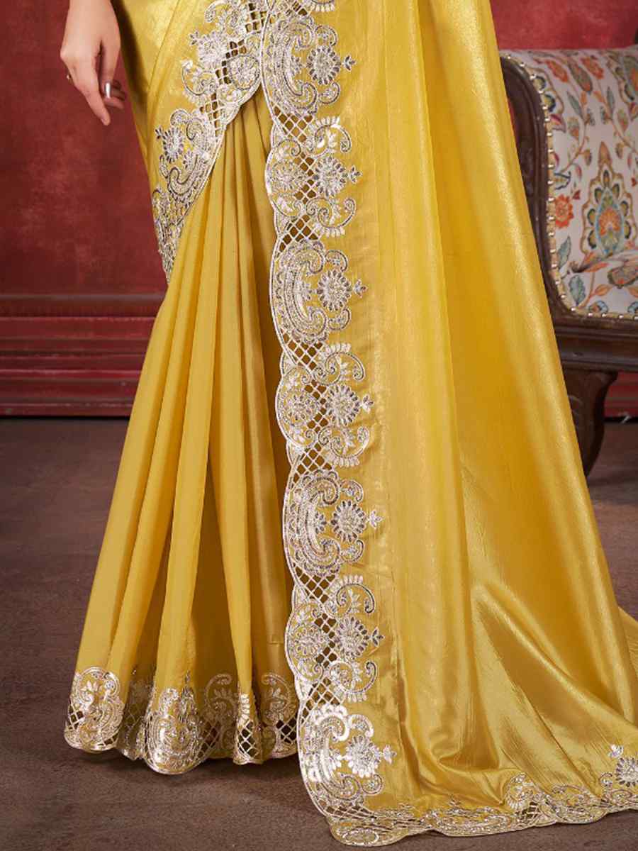 Yellow Silk Handwoven Wedding Festival Heavy Border Saree