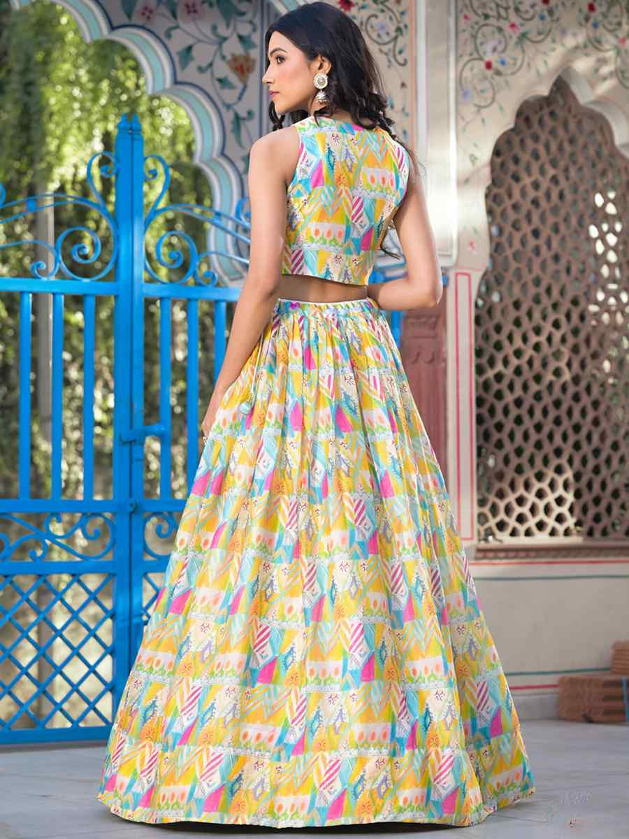 Yellow Slim Georgette  Printed Festival Mehendi Traditional Lehenga Choli