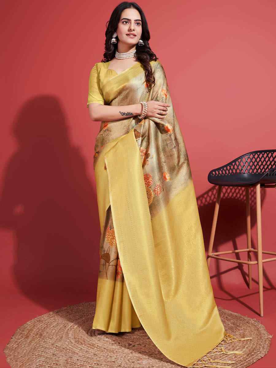 Yellow Soft Banarasi Silk Handwoven Festival Wedding Heavy Border Saree