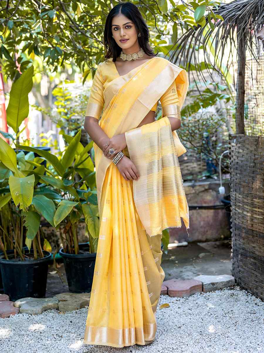 Yellow Soft Resham Silk Handwoven Wedding Festival Heavy Border Saree