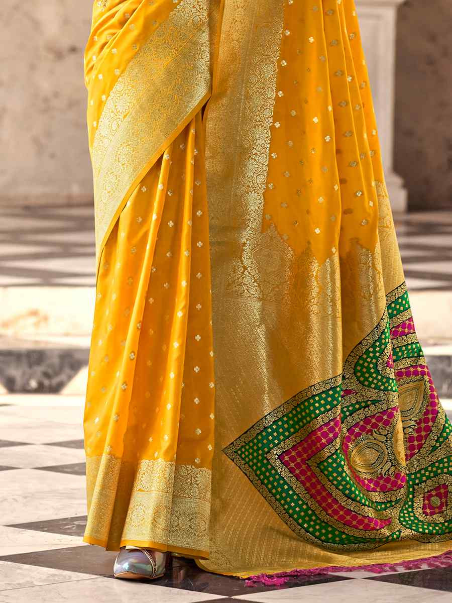 Yellow Soft Silk Handwoven Festival Wedding Heavy Border Saree