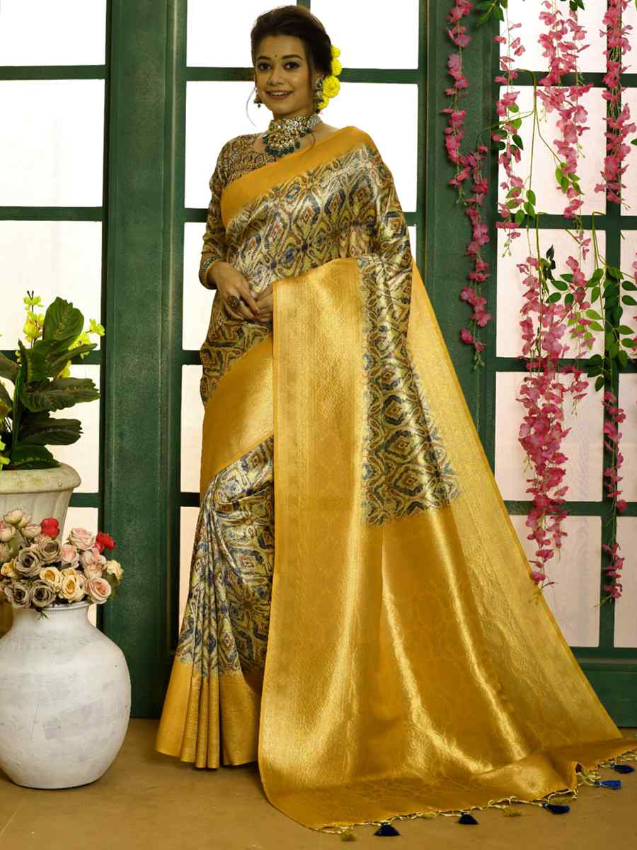 Yellow Soft Silk Handwoven Wedding Festival Heavy Border Saree