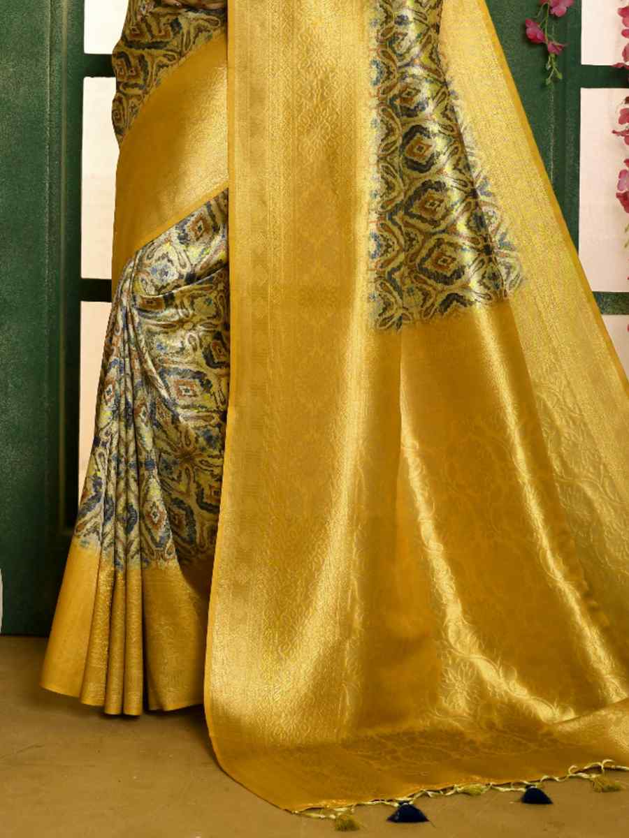 Yellow Soft Silk Handwoven Wedding Festival Heavy Border Saree