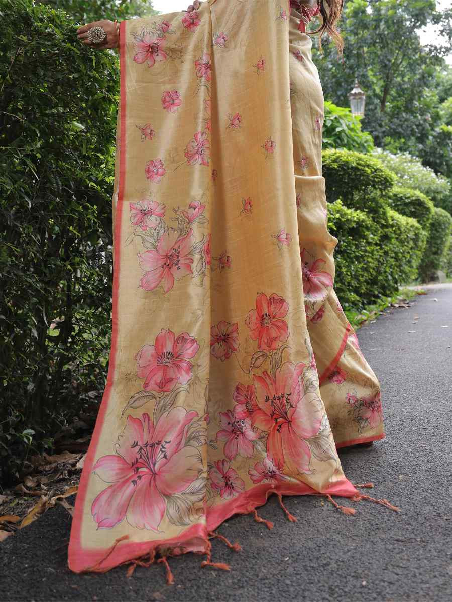 Yellow Soft Tussar Silk Handwoven Festival Casual Classic Style Saree