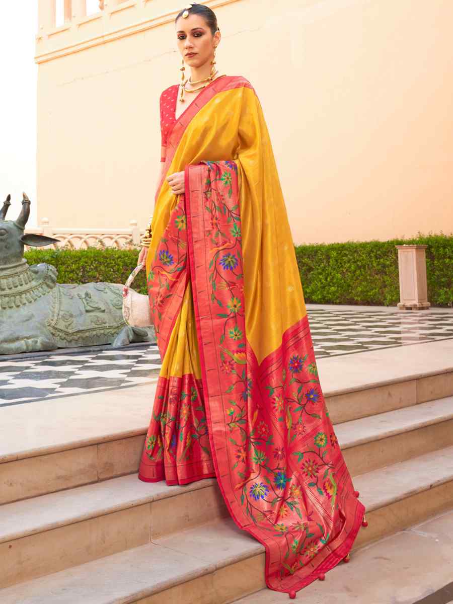 Yellow Super Paithani Silk Handwoven Wedding Festival Heavy Border Saree