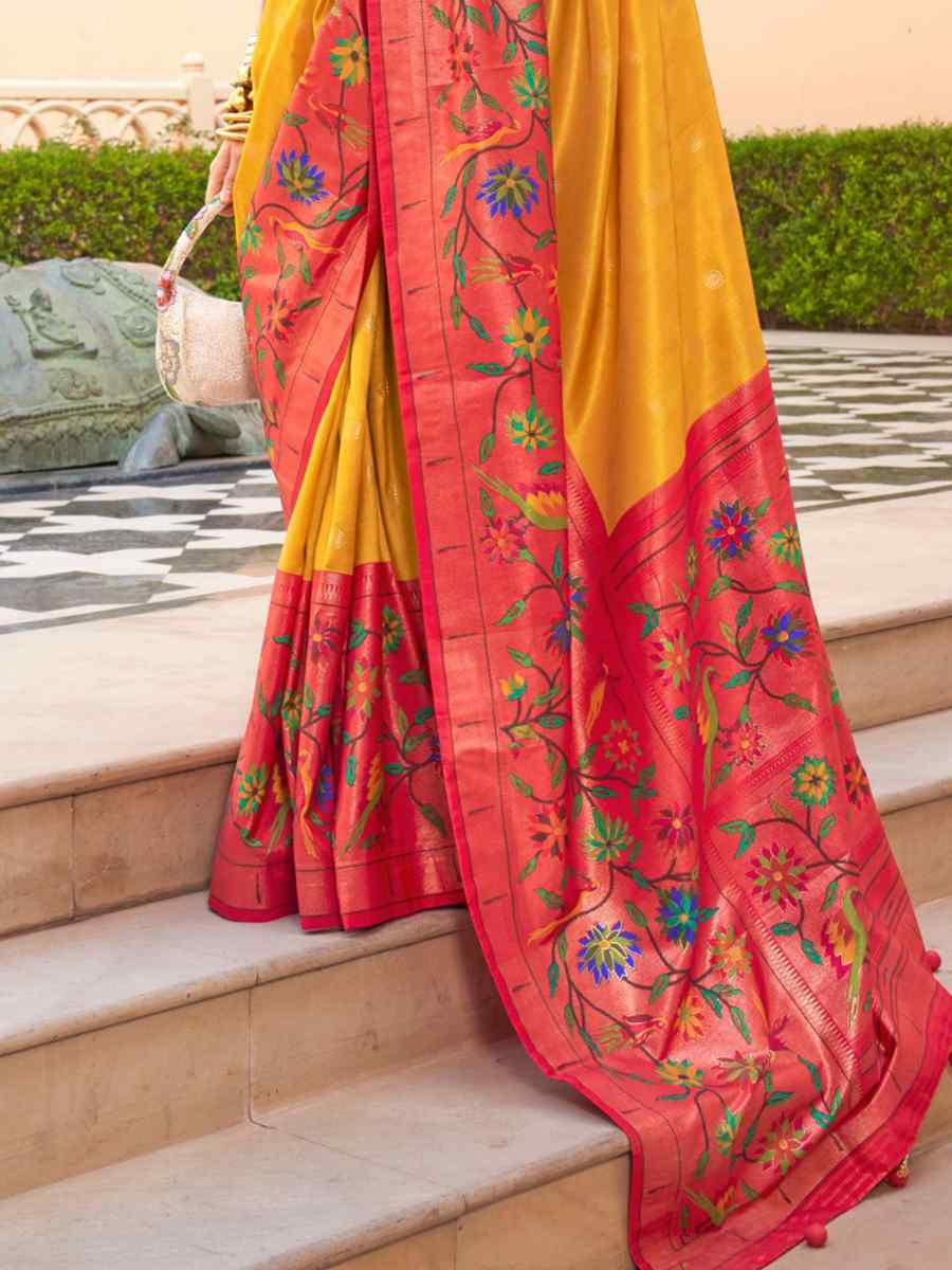 Yellow Super Paithani Silk Handwoven Wedding Festival Heavy Border Saree