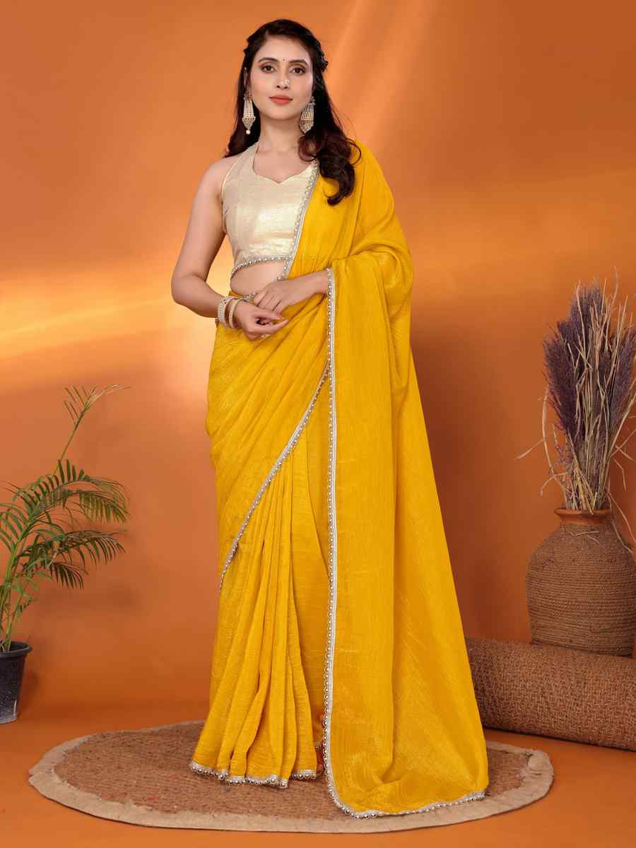 Yellow Tissue, Georgette Solid Festival Casual Classic Style Saree