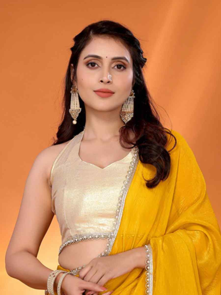 Yellow Tissue, Georgette Solid Festival Casual Classic Style Saree