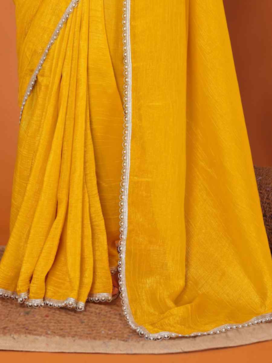 Yellow Tissue, Georgette Solid Festival Casual Classic Style Saree