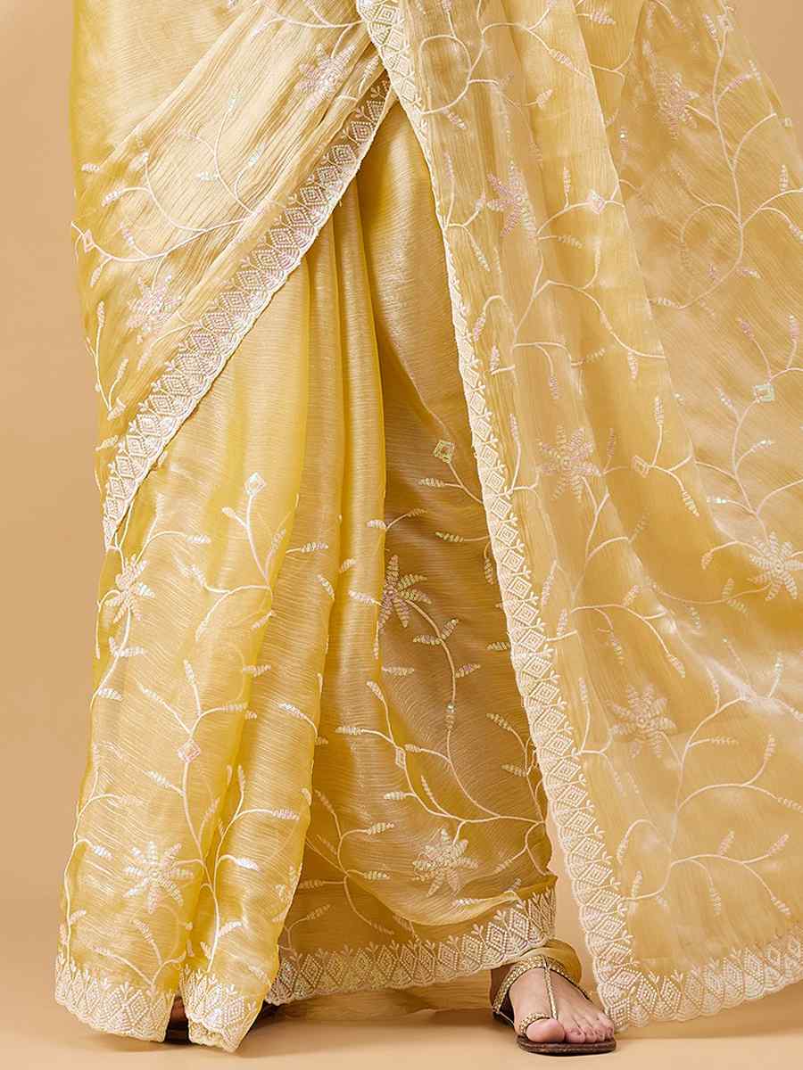 Yellow Tissue Slub Handwoven Wedding Festival Heavy Border Saree