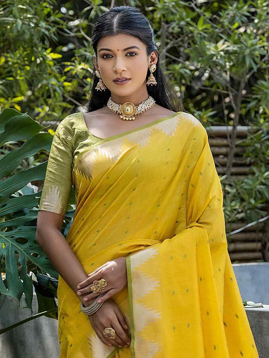 Yellow Tussar Silk Handwoven Festival Casual Classic Style Saree