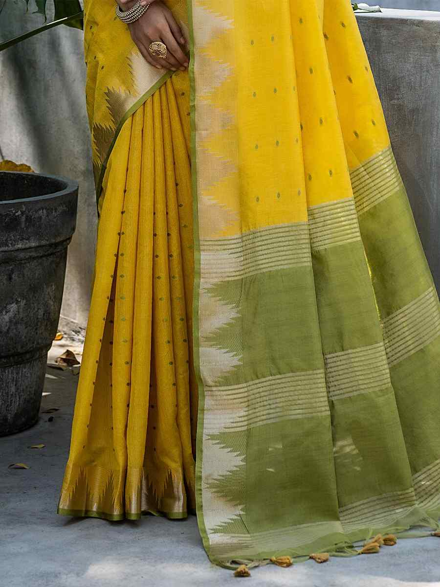 Yellow Tussar Silk Handwoven Festival Casual Classic Style Saree