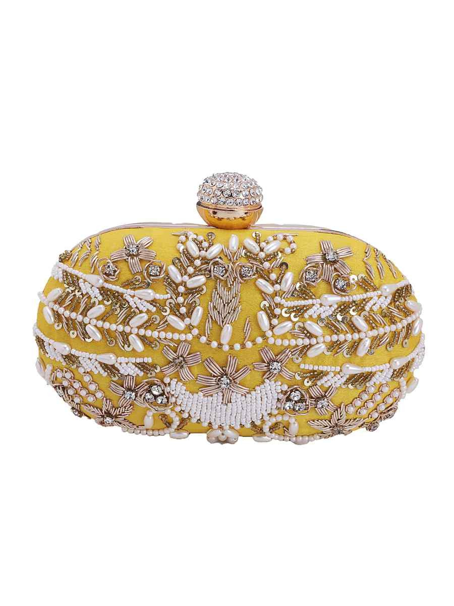 Yellow Velvet Party Wear Embroidered Clutches