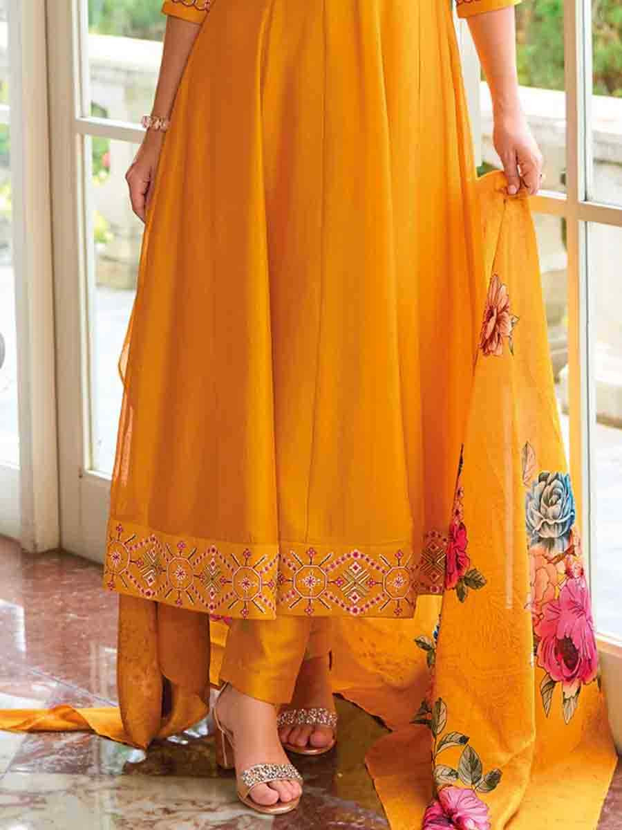 Yellow Vichitra Silk Embroidered Festival Casual Ready Anarkali Salwar Kameez