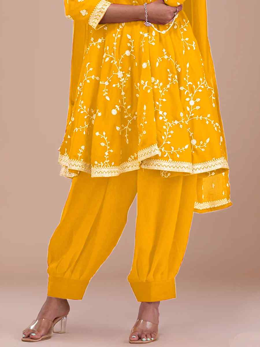 Yellow Vichitra Silk Embroidered Festival Casual Ready Patiala Salwar Kameez