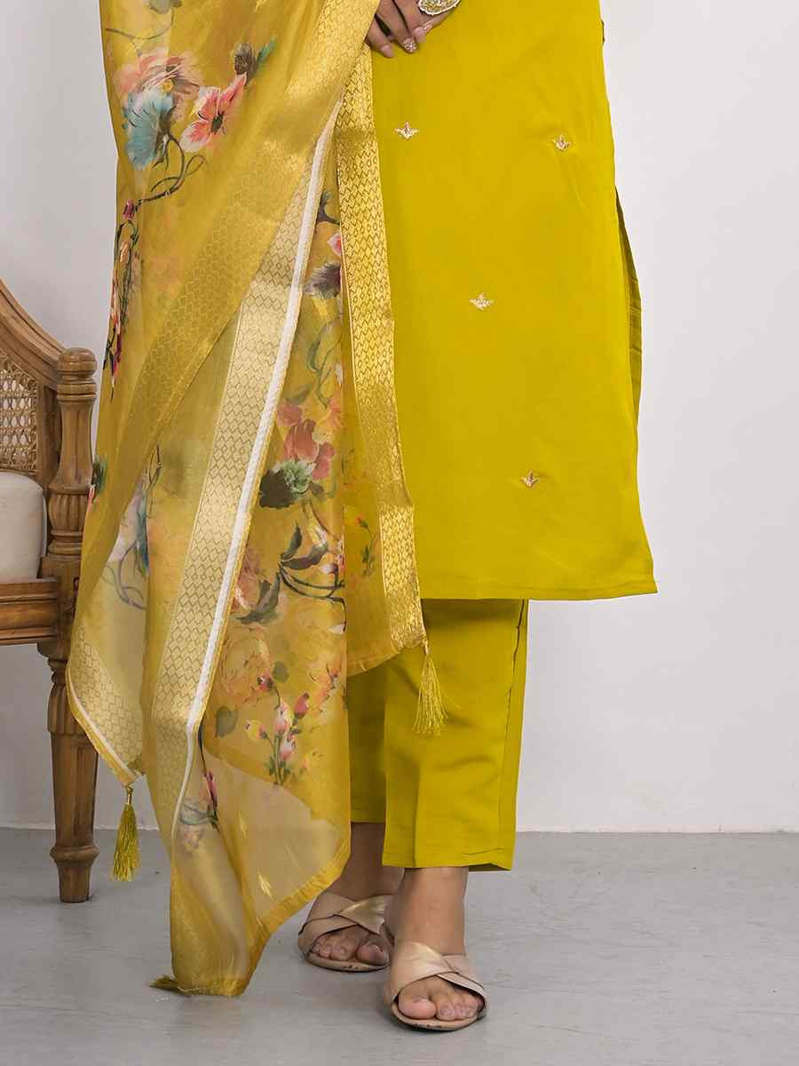 Yellow Viscoce Silk Embroidered Festival Wedding Ready Pant Salwar Kameez